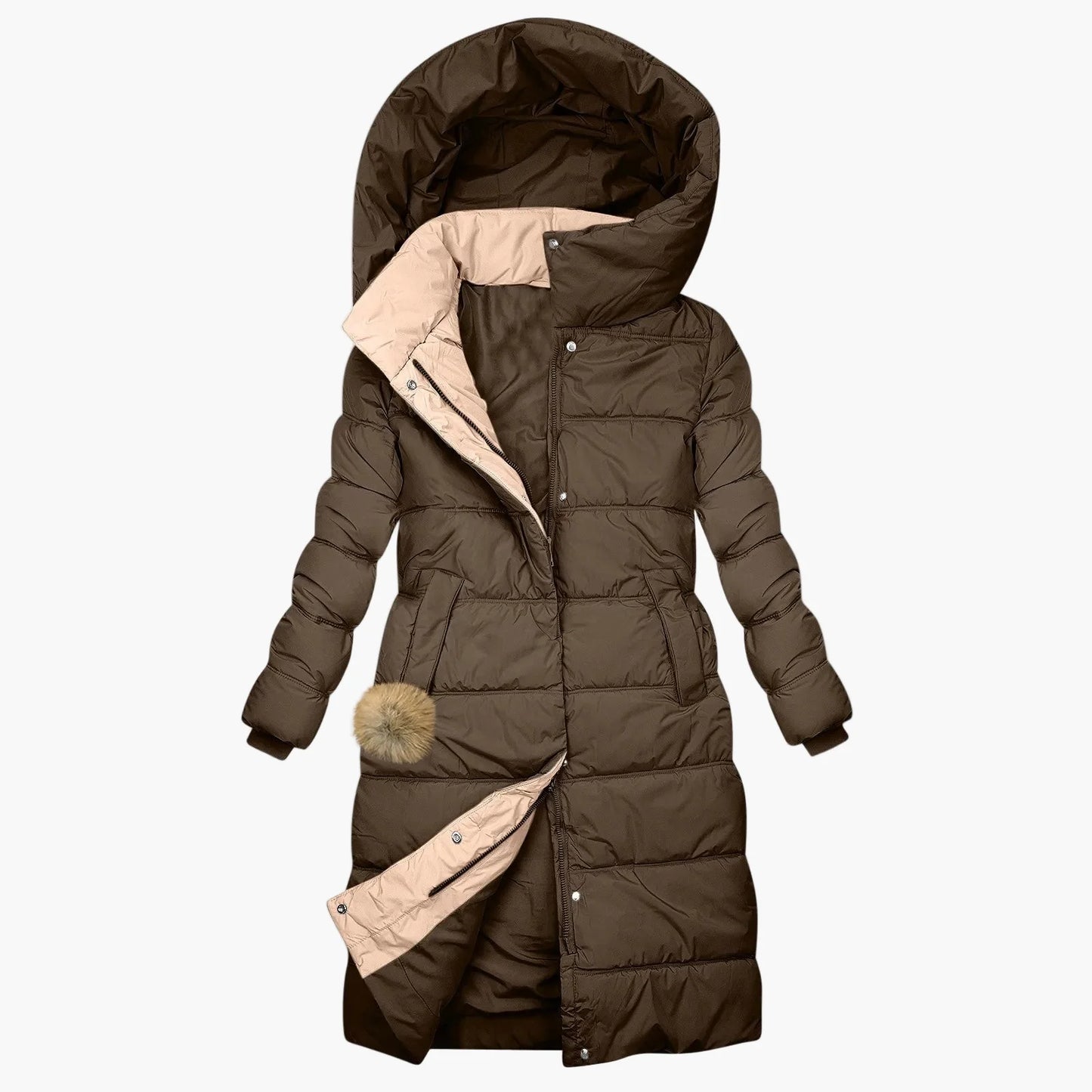 Dames lange winter doorgestikte jas met capuchon – Elegante outdoor winterjas voor dagelijks gebruik en vrije tijd