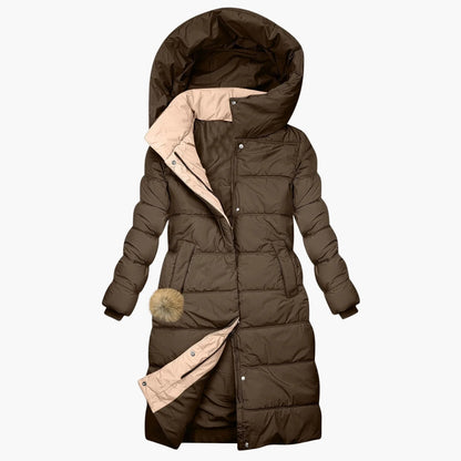 Dames lange winter doorgestikte jas met capuchon – Elegante outdoor winterjas voor dagelijks gebruik en vrije tijd
