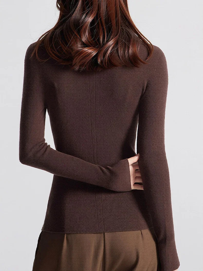 Damen Langarm Pullover Rundhals Rippstrick Optik Slim Fit