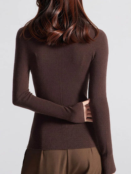 Damen Langarm Pullover Rundhals Rippstrick Optik Slim Fit