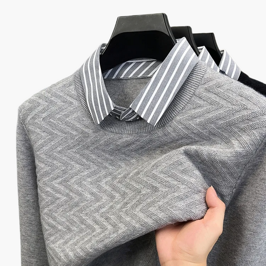 Herre genser med stripet skjortekrage – Elegant business casual-look for kontor og hverdag