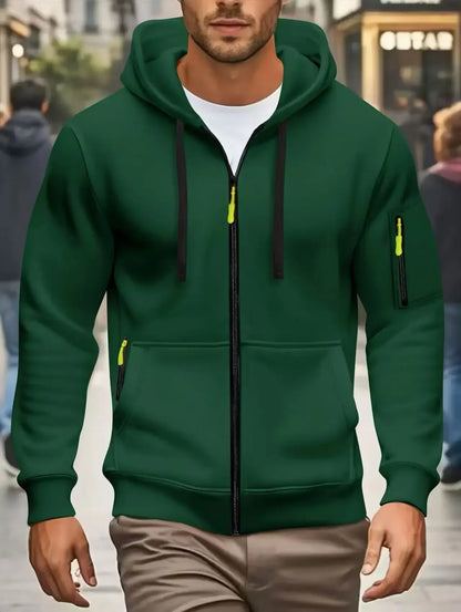 Hoodie da uomo con cerniera e cappuccio, verde oliva