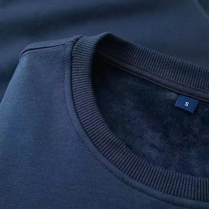 Felpa unisex a maniche lunghe e girocollo, con fodera in pile, polsini a coste, calda per l'inverno