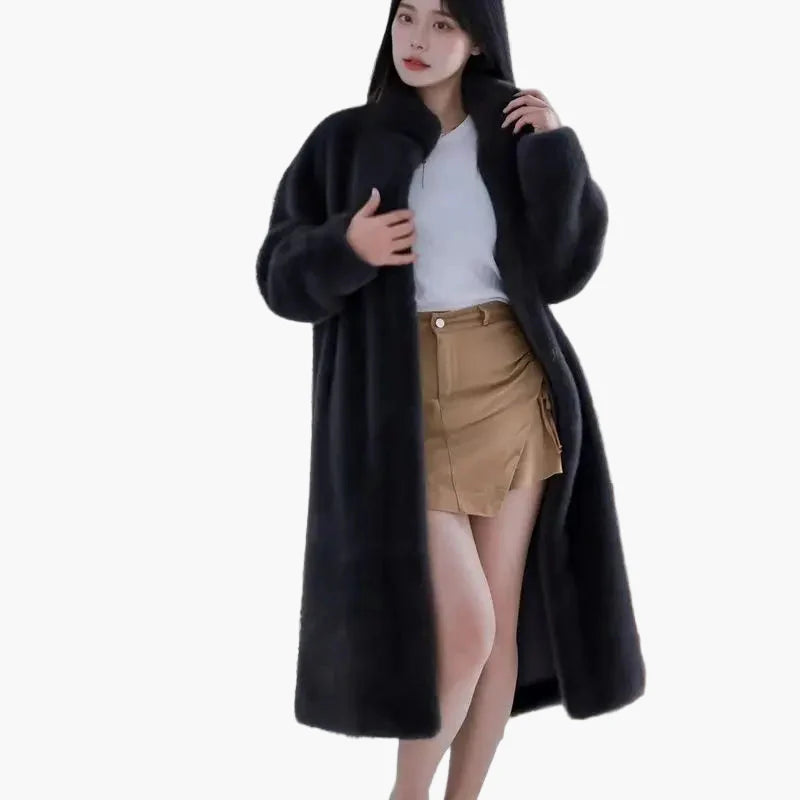 Damen Langer Flauschiger Wintermantel – Eleganter Komfort für kalte Tage