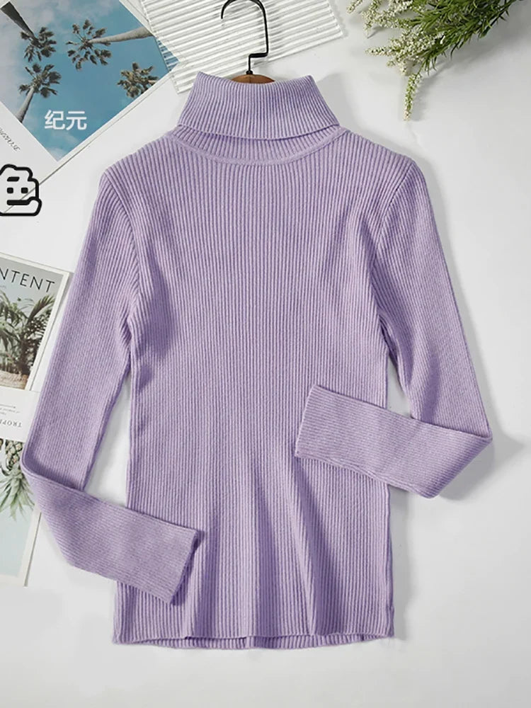 Damen Rollkragenpullover Rippstrick Langarm Eng Anliegend