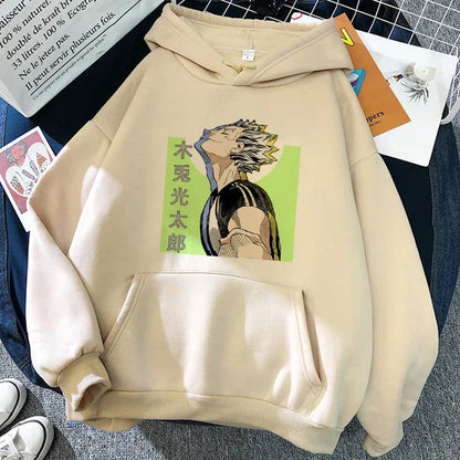 Felpa unisex con cappuccio e stampa anime - beige chiaro "Karasuno Volleyball Club"