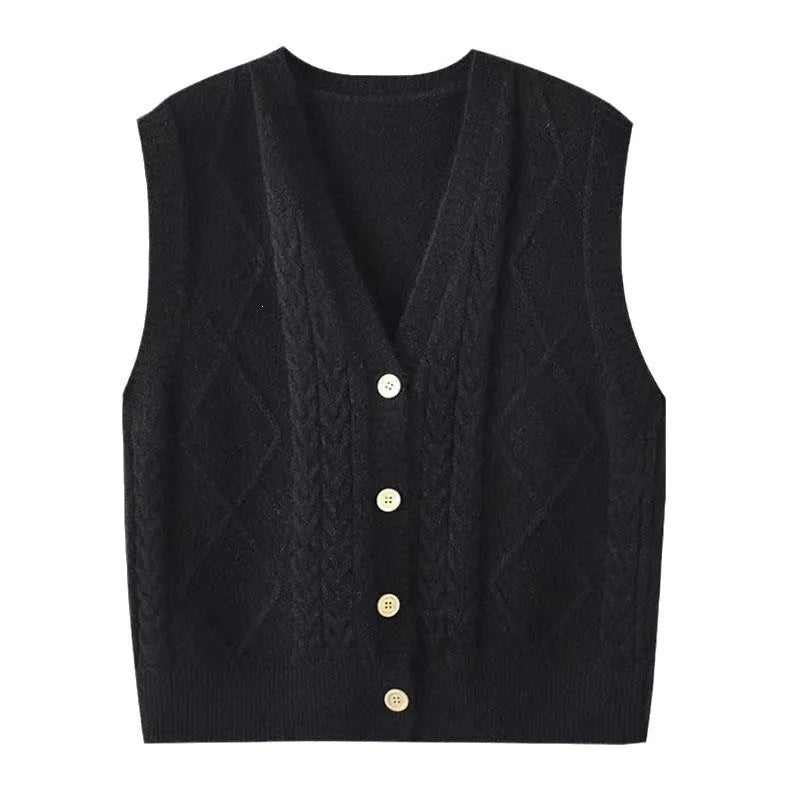 Damen Strickweste mit V-Ausschnitt, Zopfmuster & Rautenmuster