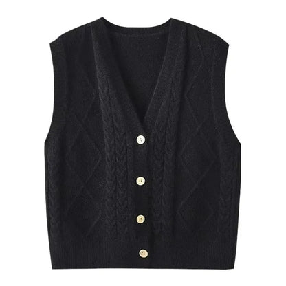 Damen Strickweste mit V-Ausschnitt, Zopfmuster & Rautenmuster