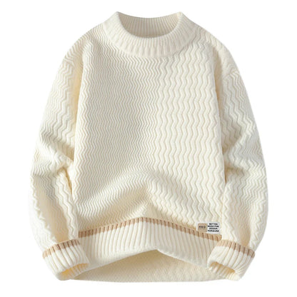 Pullover da uomo in maglia a girocollo con motivo ondulato e righe