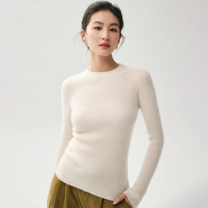 Damen Feinstrickpullover Rundhals Langarm Schmal Geschnitten
