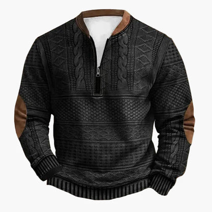Herre striktrøje med halv lynlås – Moderigtig fritidstrøje i patchwork-look