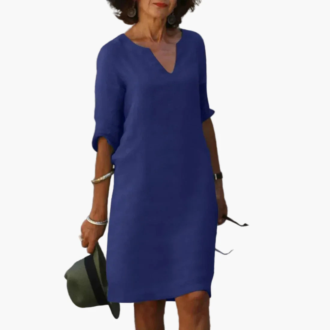 Abito da donna con scollo a V e maniche 3/4 – Abito casual e quotidiano senza tempo, elegante