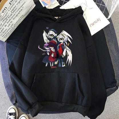 Sudadera unisex con capucha, estampado de personajes y bolsillo canguro
