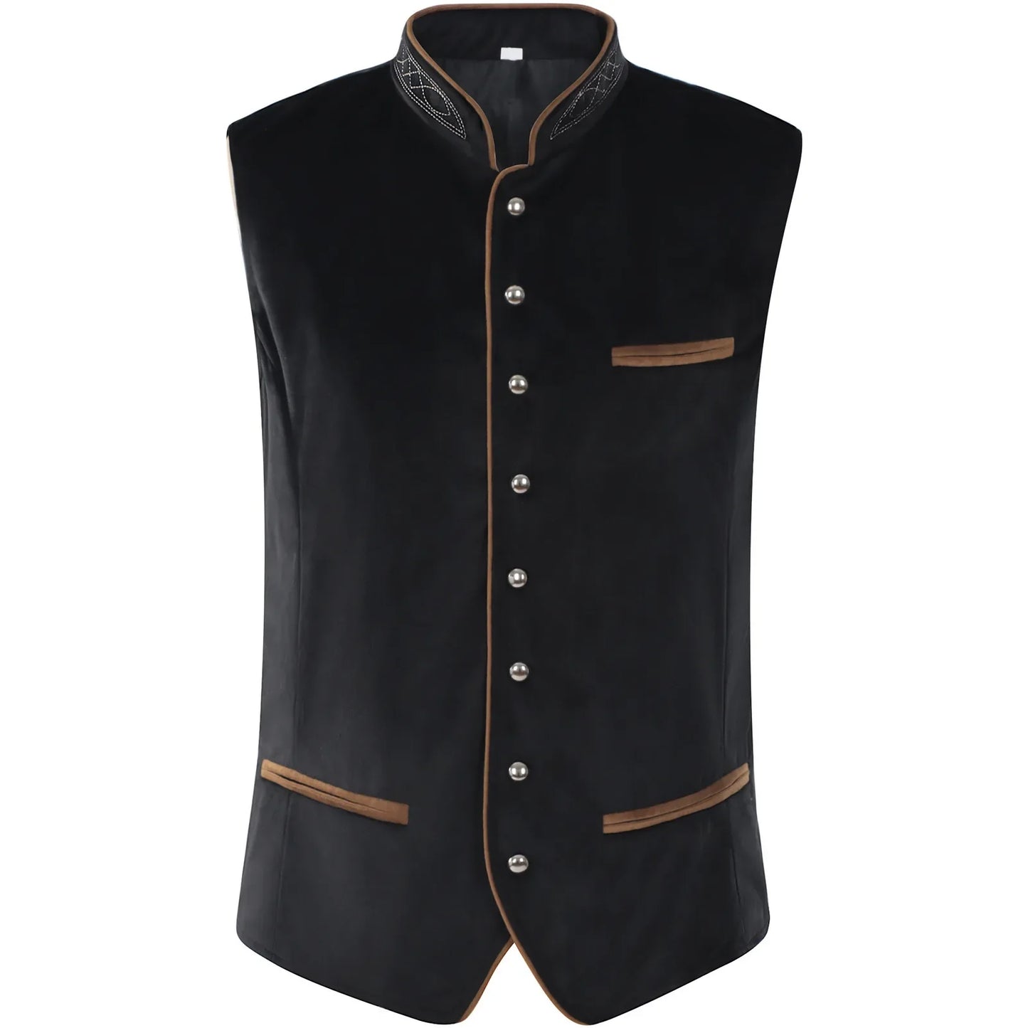 Ensemble pour homme composé d’une chemise traditionnelle à volants, d’un gilet traditionnel en velours et d’un pantalon en cuir
