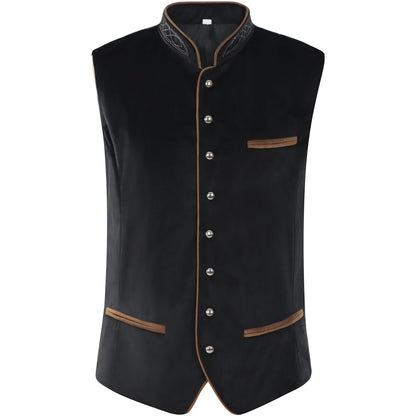 Ensemble pour homme composé d’une chemise traditionnelle à volants, d’un gilet traditionnel en velours et d’un pantalon en cuir