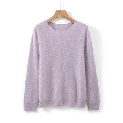 Damen Flauschiger Pullover Rundhalsausschnitt Langarm
