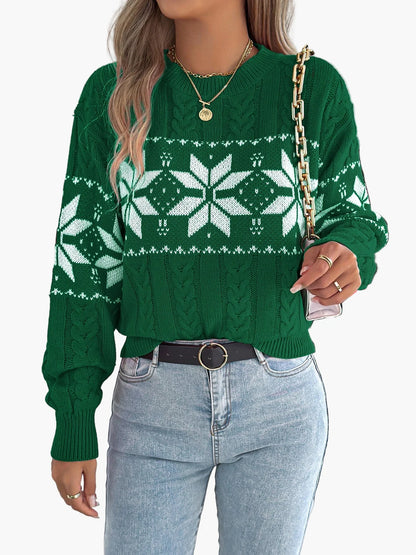 Maglione invernale da donna con motivo norvegese – Maglione comodo per occasioni festive