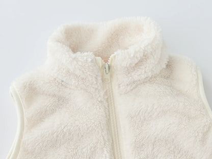 Gilet unisex in pile effetto teddy per bambini con collo rialzato e cerniera