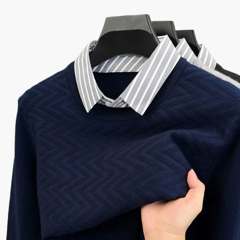 Maglione da uomo con colletto a camicia a righe – Look business casual elegante per ufficio e vita quotidiana