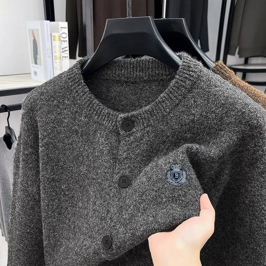 Cárdigan de punto unisex de cuello redondo, manga larga y botones