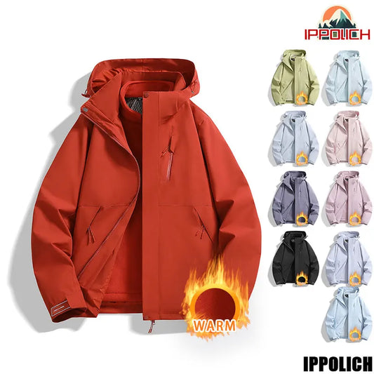 Unisex Winterjacke 3-in-1 mit Kapuze & Reißverschluss, Warm gefütterte Outdoor Jacke