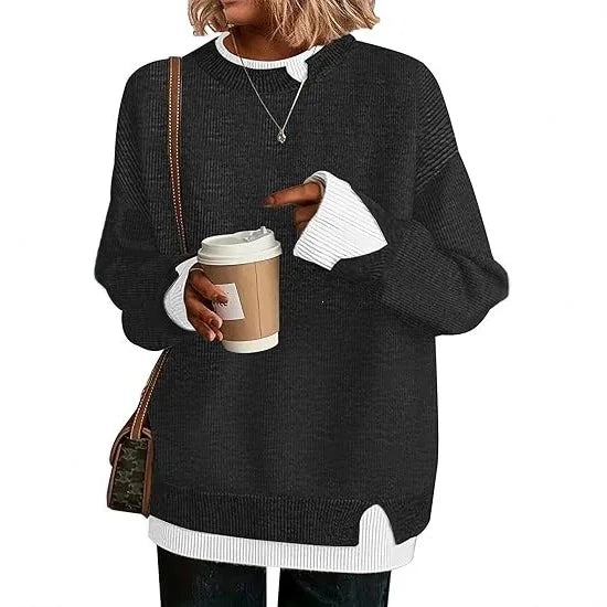 Damen Strickpullover Rundhals Langarm Oversize