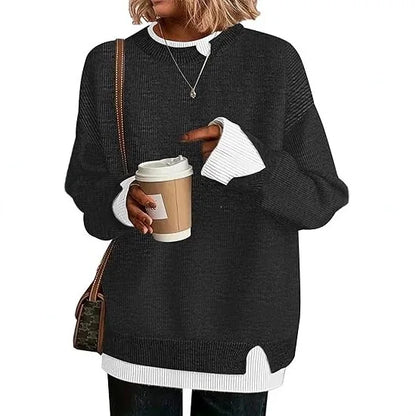 Damen Strickpullover Rundhals Langarm Oversize