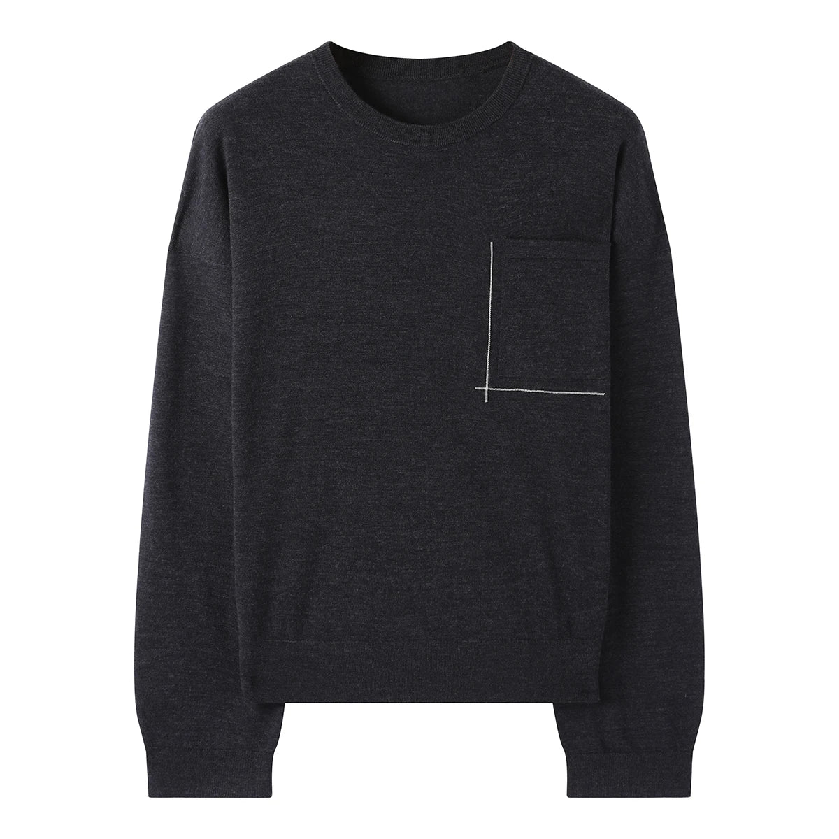Maglia da donna a maniche lunghe con scollo rotondo e taschino sul petto, bianca