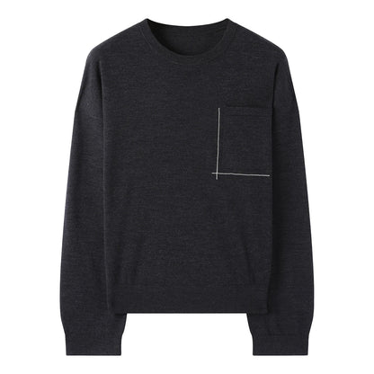 Maglia da donna a maniche lunghe con scollo rotondo e taschino sul petto, bianca