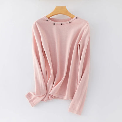 Damen Langarmshirt Rundhals mit Zierknöpfen