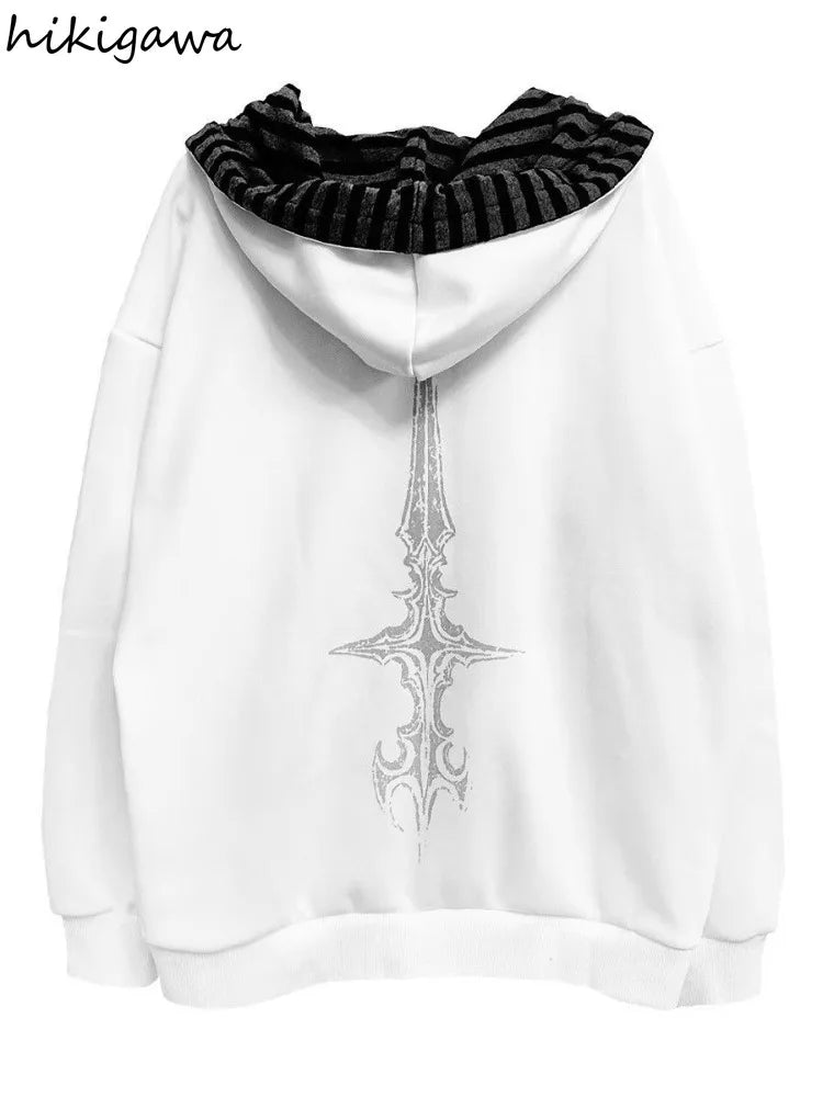 Giacca con cappuccio unisex con cerniera, oversize, stampa gotica
