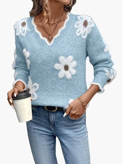 Pull femme à motif floral, pull en maille mode style décontracté – idéal pour le quotidien et les loisirs