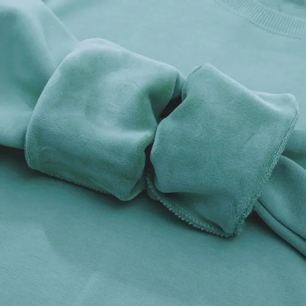 Felpa unisex a maniche lunghe e girocollo, con fodera in pile, polsini a coste, calda per l'inverno