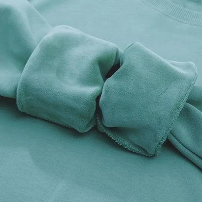 Felpa unisex a maniche lunghe e girocollo, con fodera in pile, polsini a coste, calda per l'inverno