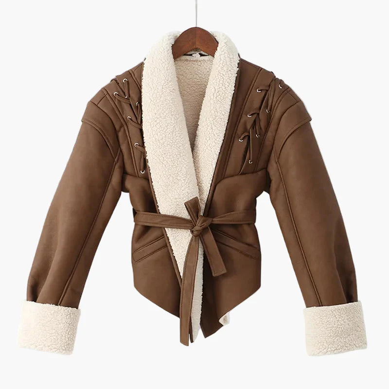 Dames Elegante Korte Jas met Riem en Teddykraag voor Herfst en Winter