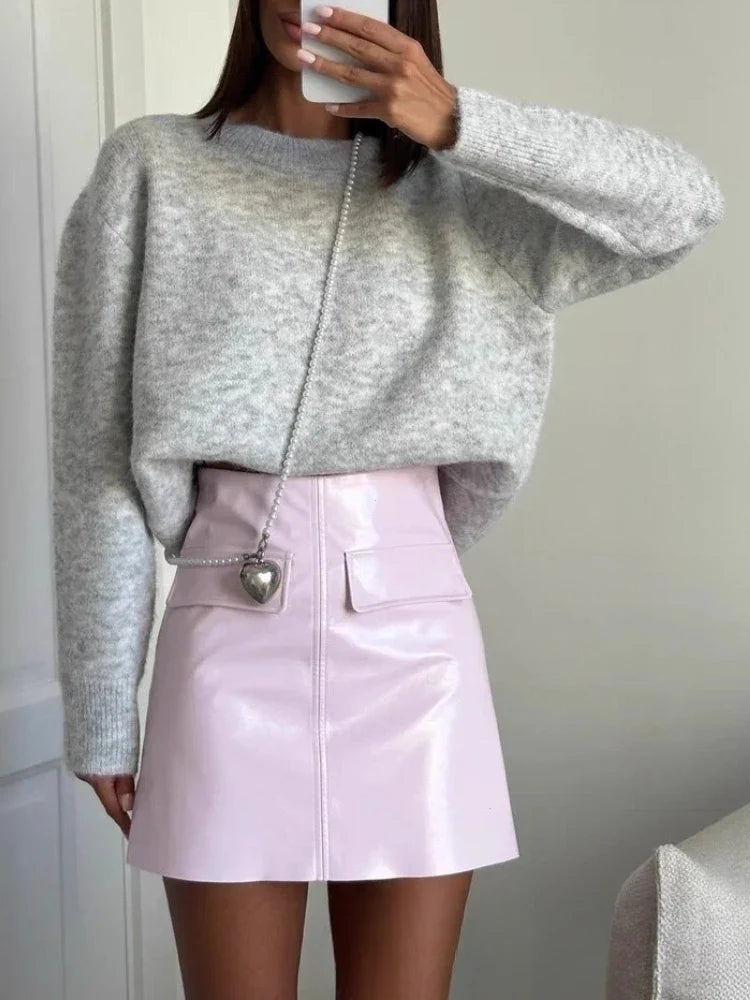 Damen Pullover weich Rundhalsausschnitt langärmlig