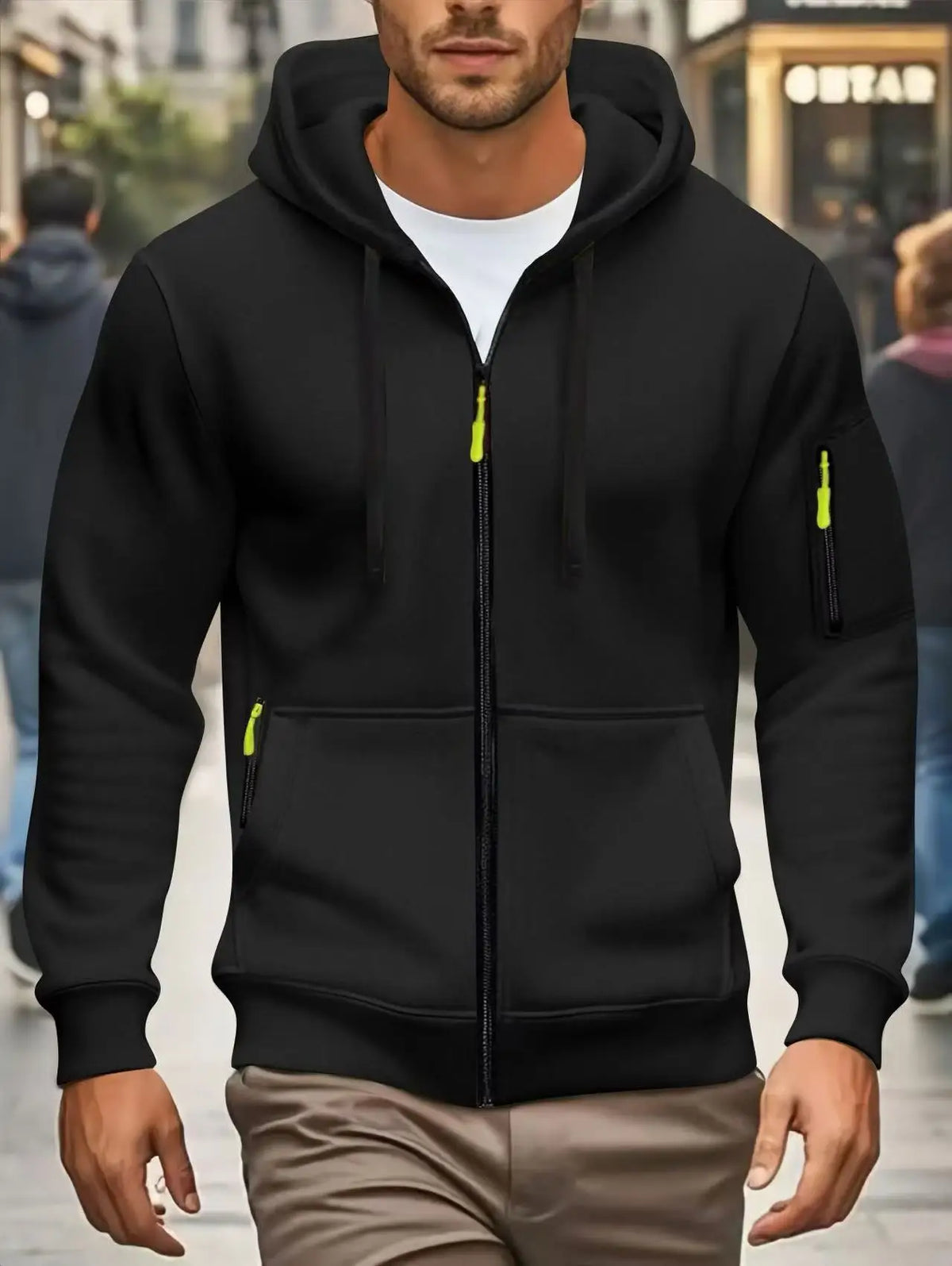 Hoodie da uomo con cerniera e cappuccio, verde oliva
