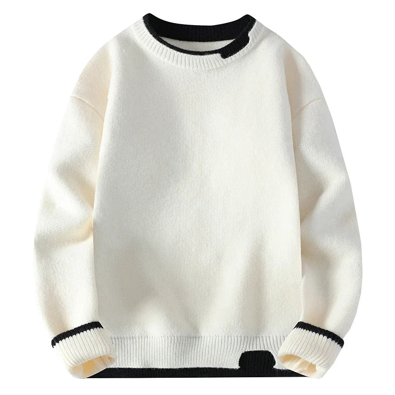 Maglione unisex a girocollo bicolore dall'aspetto lavorato a maglia