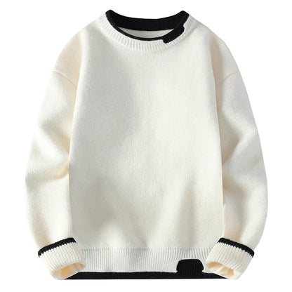 Maglione unisex a girocollo bicolore dall'aspetto lavorato a maglia