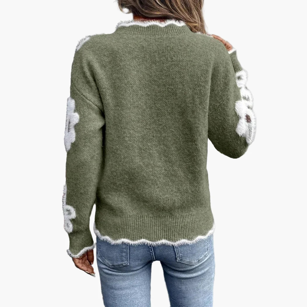 Pull femme à motif floral, pull en maille mode style décontracté – idéal pour le quotidien et les loisirs