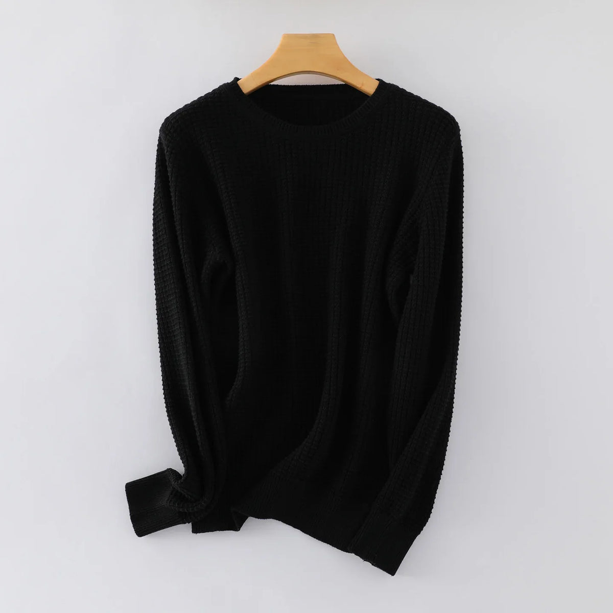 Unisex Langarm Pullover Rundhalsausschnitt Waffelstruktur Strickpullover