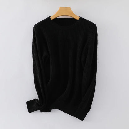 Unisex Langarm Pullover Rundhalsausschnitt Waffelstruktur Strickpullover
