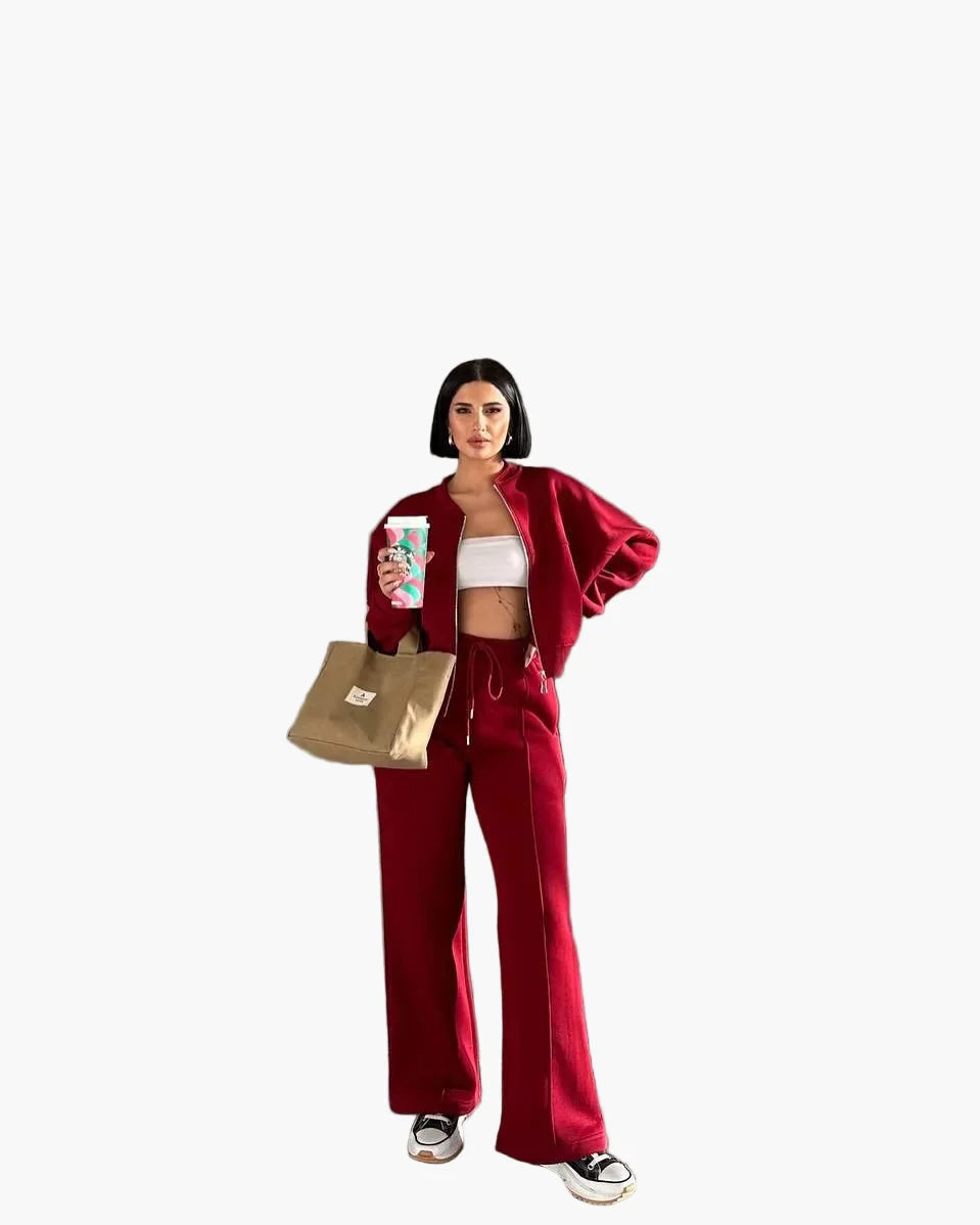 Tuta oversize da donna due pezzi con pantaloni larghi e giacca – Outfit streetwear moderno