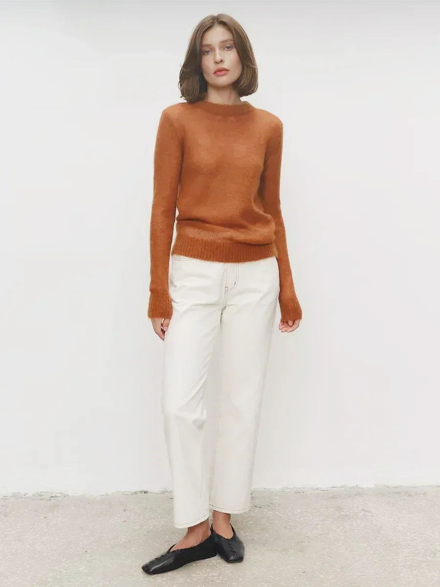 Pull transparent pour femme, col rond, manches longues, en maille