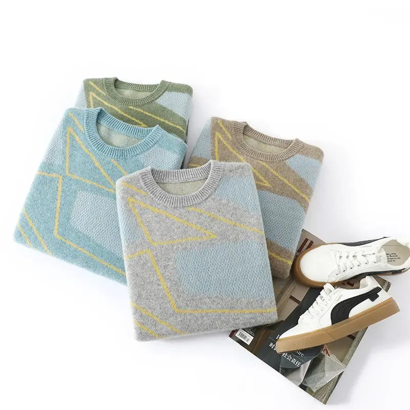 Unisex Pullover mit Rautenmuster, Rundhalsausschnitt, weiches Material