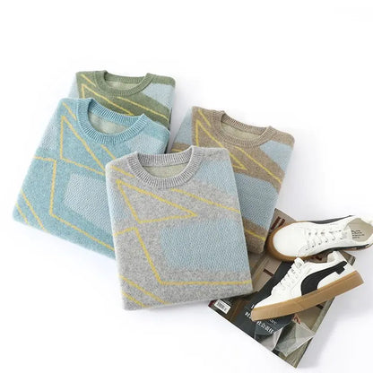 Unisex Pullover mit Rautenmuster, Rundhalsausschnitt, weiches Material