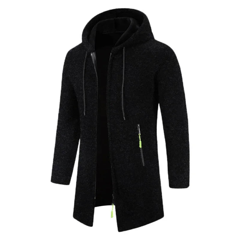 Herren Hoodie Jacke Lang Strickoptik mit Reißverschluss-Taschen