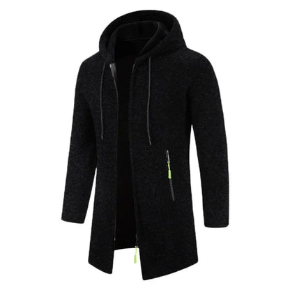 Herren Hoodie Jacke Lang Strickoptik mit Reißverschluss-Taschen