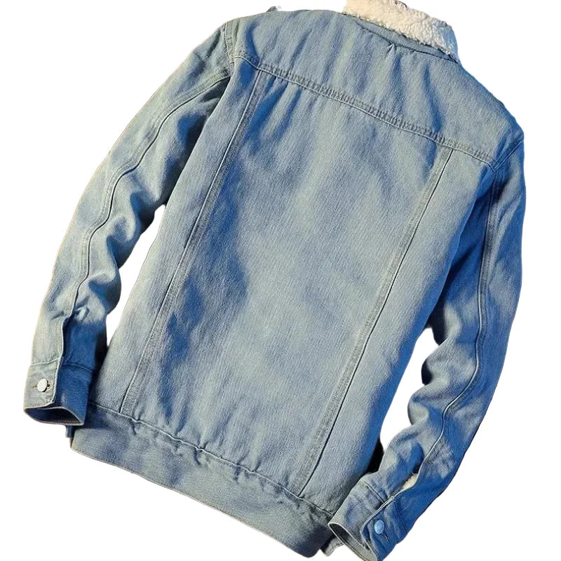 Chaqueta vaquera de ocio para hombre estilo piel de cordero – Chaqueta de transición a la moda para día a día y salidas