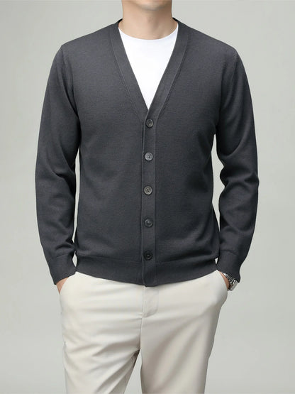 Herren Strickjacke V-Ausschnitt Knopfleiste Cardigan Langarm Rippbündchen